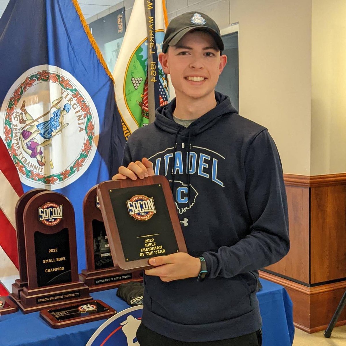 citadel_rifle's tweet photo. WHAT A DAY! We take🥉to close out the SoCon Championships! SOCON GAINS:
➕Air Rifle Champion (Hart)
➕Freshman of the Year (Hart)
➕2️⃣ Small Bore First Team (Welsh, Hart)
➕Air Rifle Second Team (Hart)
#InOurSights x #SoConRifle
📰 https://t.co/AFT6fLNcQ4 https://t.co/V3aL7BxNsU