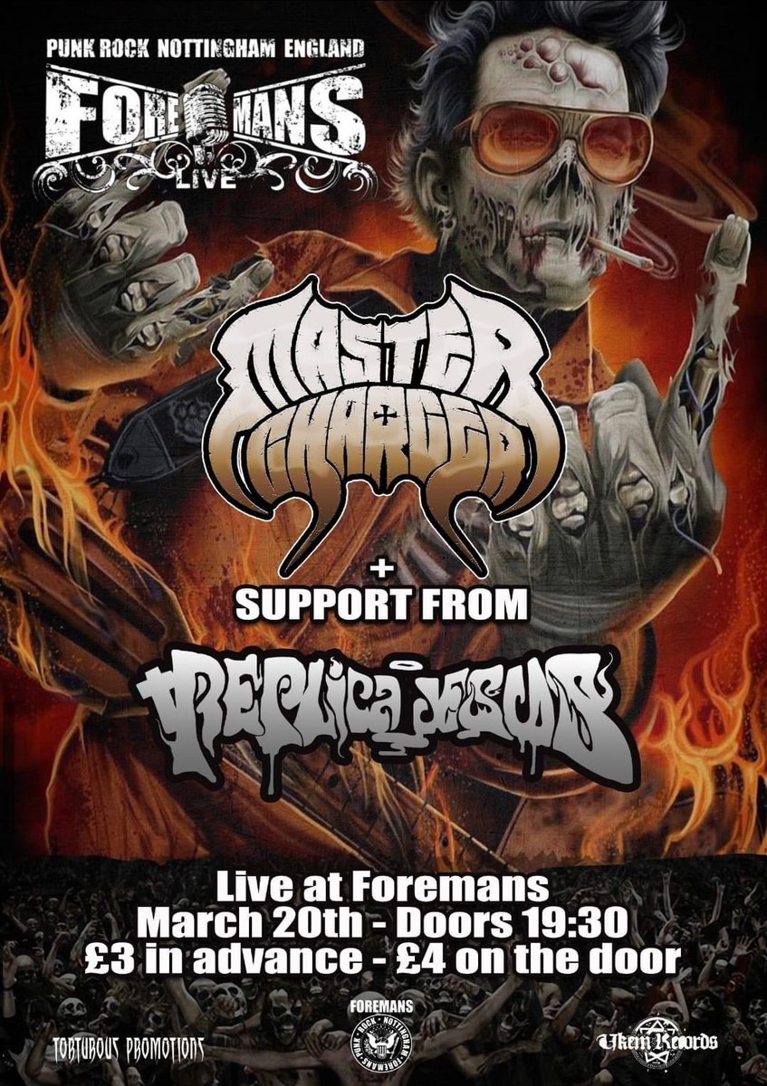 .<a href="/mastercharger/">Master Charger</a> : you guys playing Formans Bar in Nottingham on the 20th March - looks like a sick line up!!  Loving this track - sleazy! 🤩 👉 mastercharger.bandcamp.com