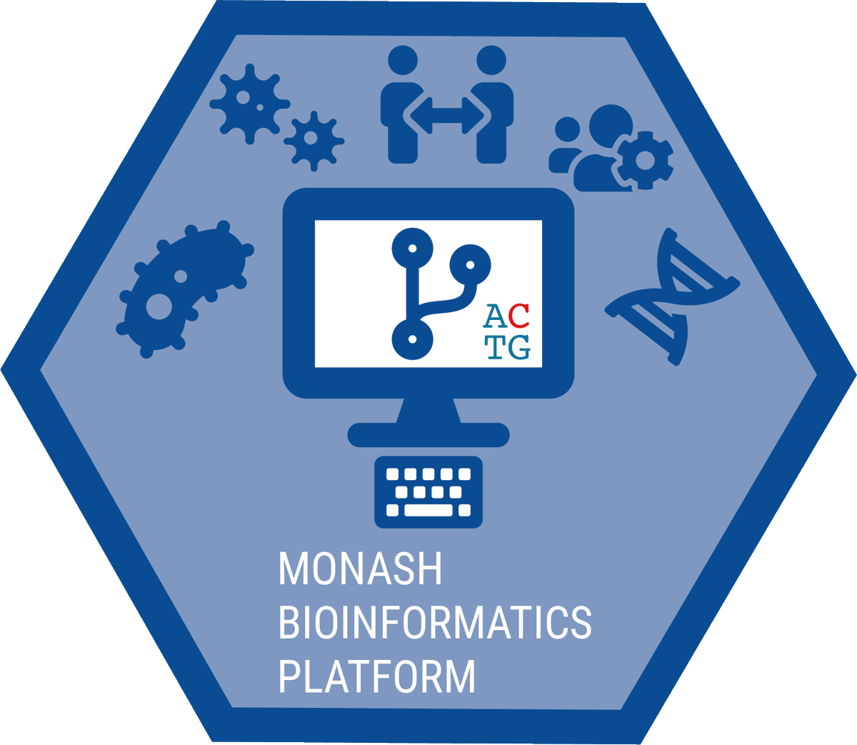 MonashBioinfo's tweet photo. Meet the Team Monday, we are the Monash Bioinformatics Platform, and we have a #hexsticker too. Based on @monashuni #claytonCampus within @Monash_FMNHS We have reps at @MonashCCS @ACBDresearch As well. @Monash_MTRP https://t.co/F6MrOkqtc9