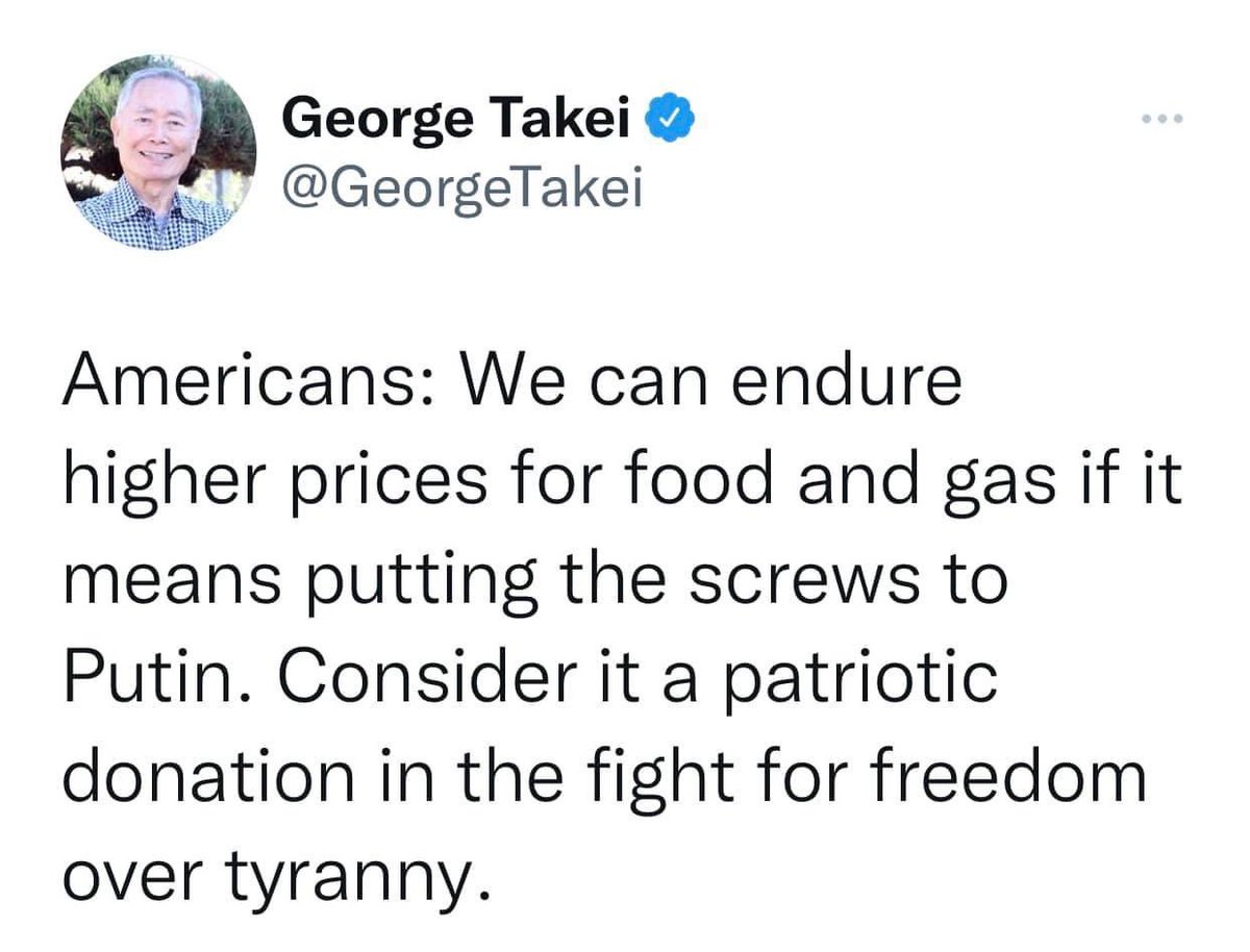 PadraigOhanny's tweet photo. @GeorgeTakei Is proof to anyone that those who vote on the left are either too stupid/woke to know better or too rich to care… or BOTH!
#gasprices https://t.co/KMK9WVbu2k