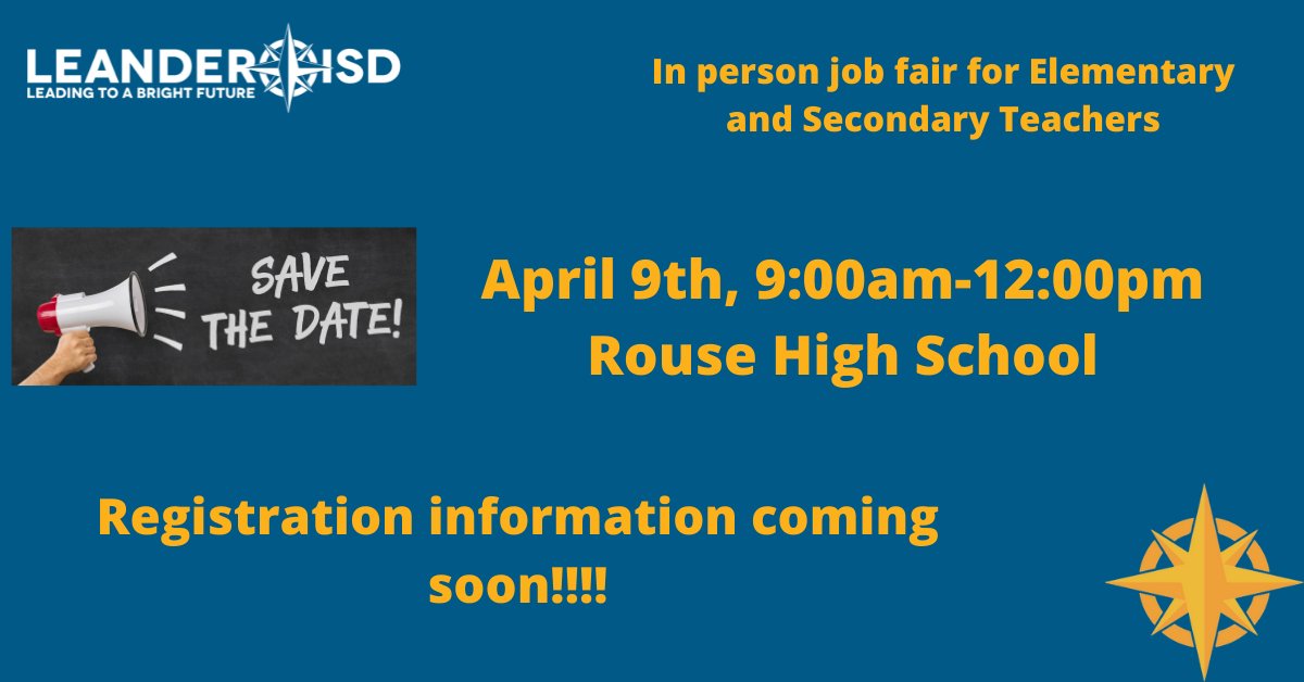 Leander ISD HR (@lisdcareers) on Twitter photo <a href="/LeanderISD/">Leander ISD</a> is excited to meet teachers at our in person job fair on April 9th!! Registration information coming soon. <a href="/LeanderISD/">Leander ISD</a> is excited to meet teachers at our in person job fair on April 9th!! Registration information coming soon.