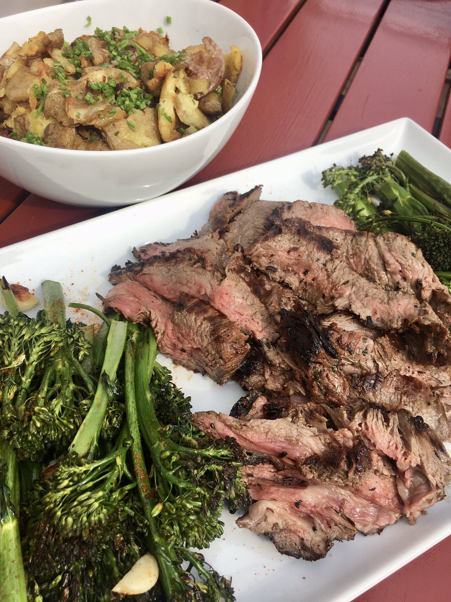 Virginia_Delish's tweet photo. You-cook-WE-eat Sunday! Ribeye cap steak in carne asada marinade grilled on green egg + smashed potatoes + roasted broccolini + home baked Japanese milk bread (+ money jalapeño poppers🔥) Delicious linner, 75 degrees outside, nice company😎💕 #CookOut #DeckParty https://t.co/rmVgesxo9B