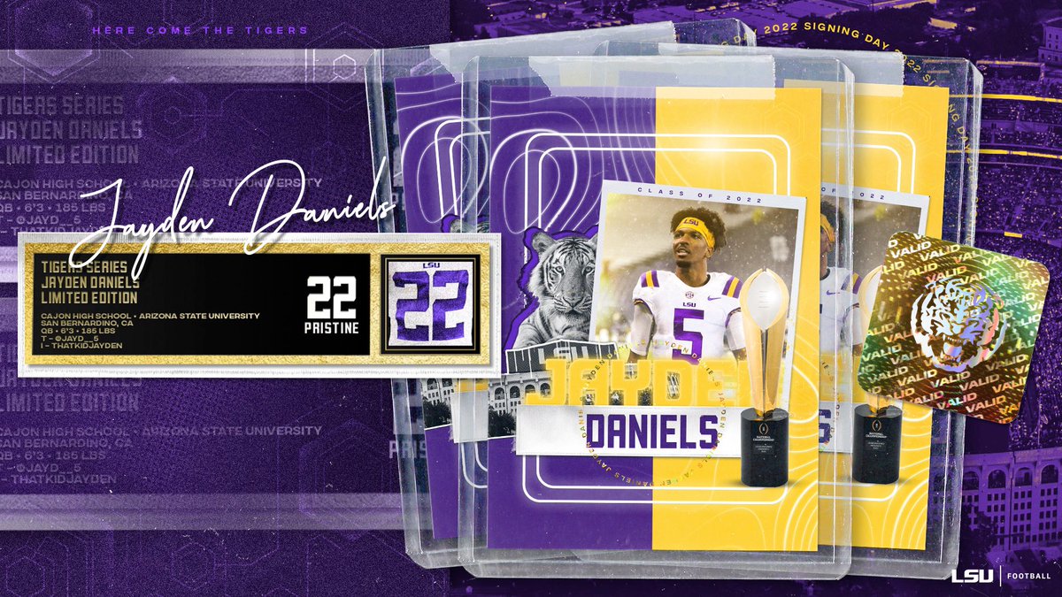 Quarterback <a href="/JayD__5/">Jayden Daniels</a> is officially a Tiger! Welcome home, Jayden. 

🔗lsul.su/35ZfmAI