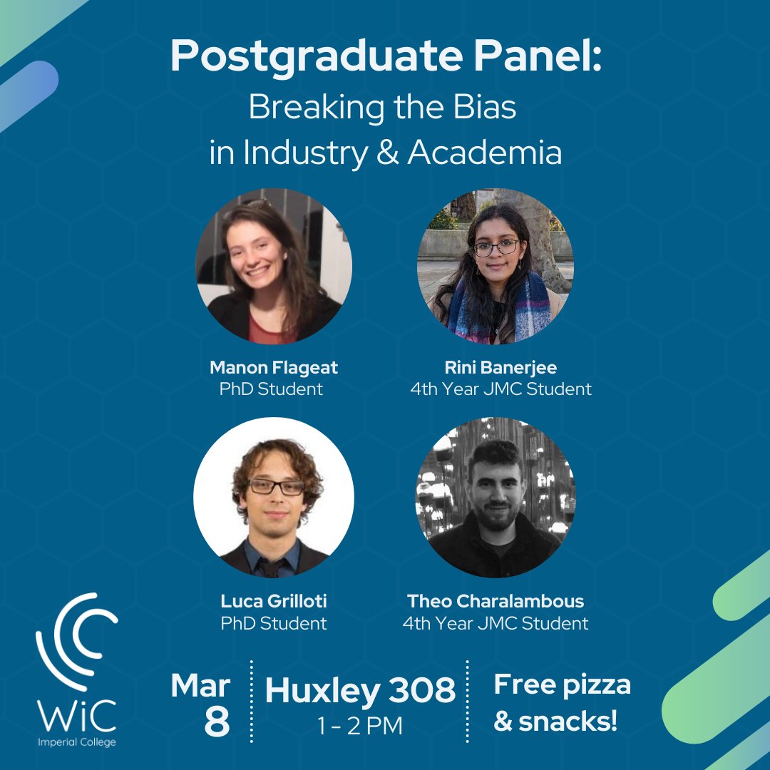 This International Women’s Day (Tuesday 8th March), join us in Huxley 308 for our first ever postgrad student panel!🙌♀️ Free pizza, muffins and other goodies included🍕
