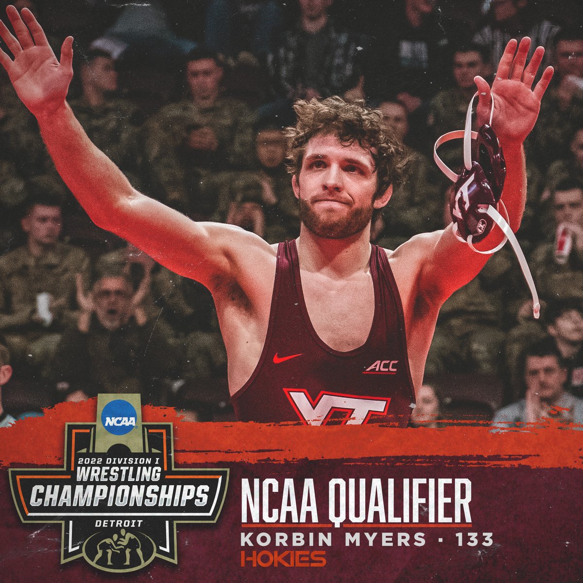 HokiesWrestling's tweet photo. KORBIN MYERS - 5x NCAA QUALIFIER 

Beans is headed to the 3-1-3 🥫
#Hokies #ALLINALLTHETIME🦃 https://t.co/Wc773RtqkU