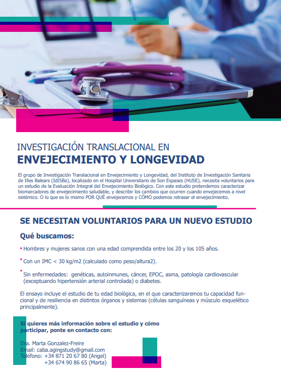 research_trial's tweet photo. 🔍📻‼️ Buscamos personas voluntarias para un estudio de la Evaluación Integral del Envejecimiento Biológico, el estudio CABA, que llevamos a cabo en @SonEspases @idisbaib 🧐👩‍🔬
Si quieres participar, contacta con nosotros!
Email: caba.agingstudy@gmail.com
Tel: +34 674 90 86 65 https://t.co/Ryy8Yk9ZOp