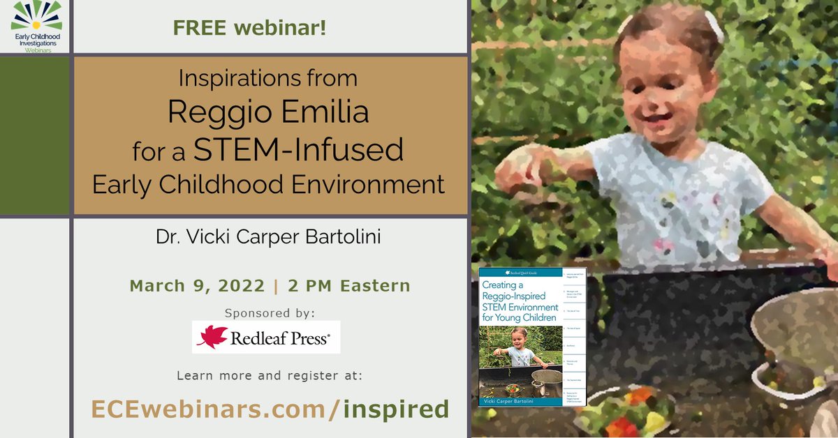 ECEWebinars's tweet photo. Here's a little something coming up this week on March 9 that's a bit different, and very exciting: #ECE, #STEM, and #ReggioEmelia! Sponsored by @RedleafPress. Learn more and register at https://t.co/ZULPBL57AX #earlychildhoodeducation #steam #earlychildhood #earlyed https://t.co/TqRmr0PX8d