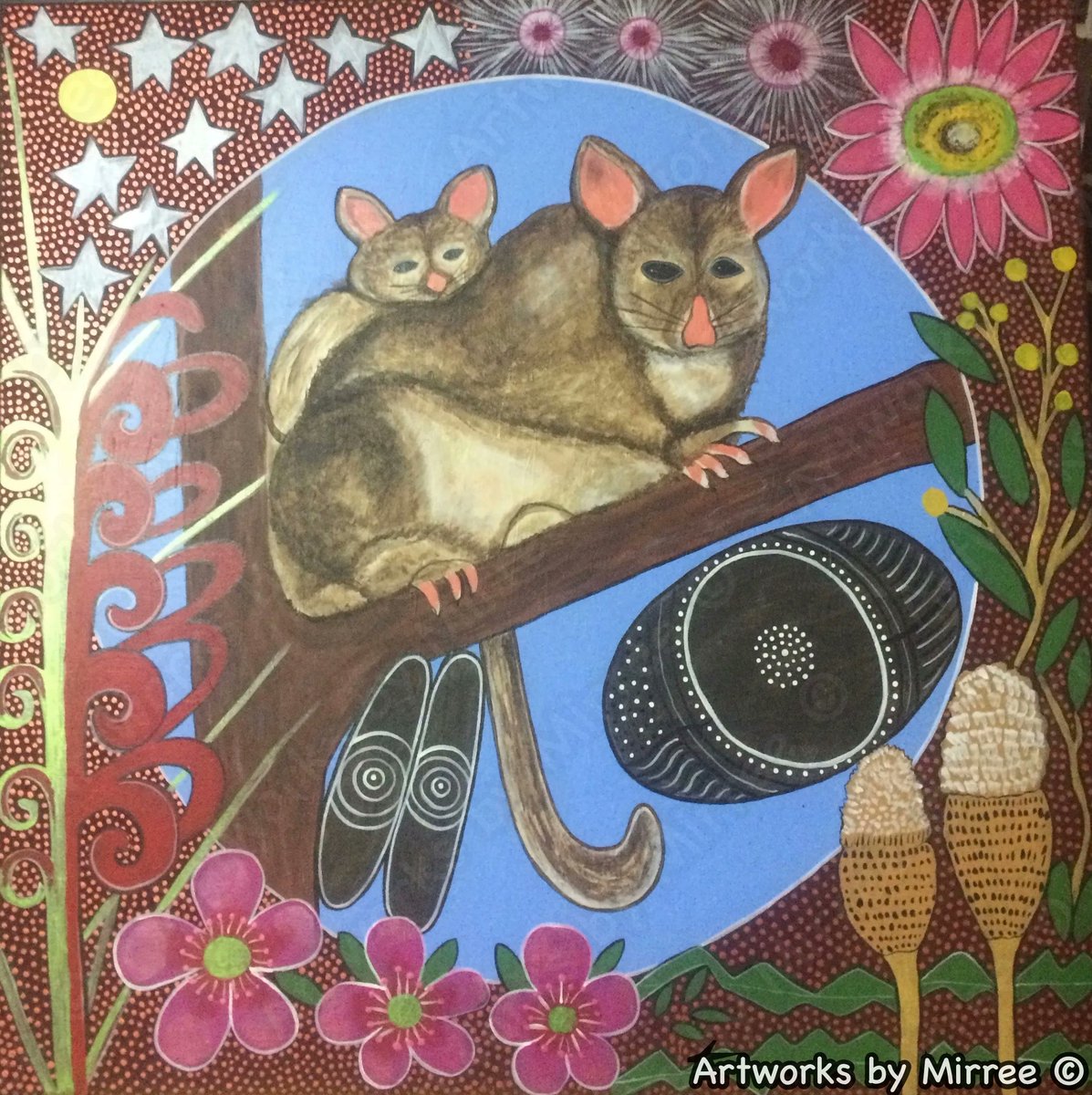 SOMETHING TO BRIGHTEN YOUR DAY🌞🌷💋🌸🌼
POSSUM & BABY represents the pure love and magic a special connection from a mother brings into your heart that creates an everlasting impression.
 bit.ly/POSSUMFLOWERME…

#giftsfromtheheart #mother #art #painting #contemporaryart #possum