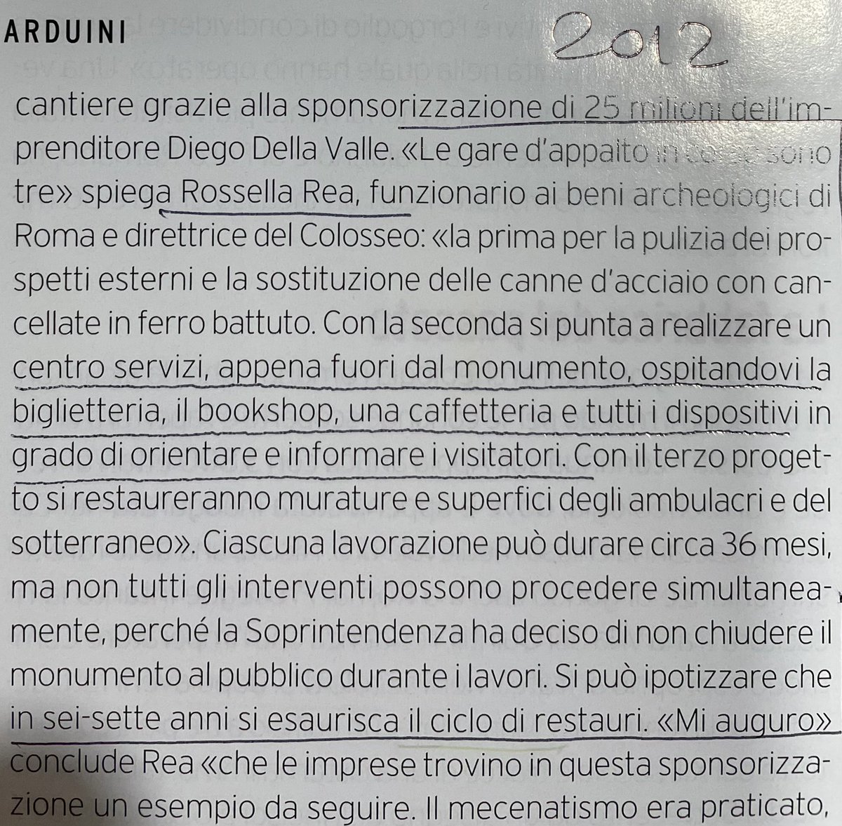 SilviaPSil's tweet photo. Nel 2012 @RossellaRea2 rilasciava questa intervista: che fine ha fatto il centro servizi?  
E i biglietti del @ParcoColosseo per aprile quando saranno in vendita? L’auspicata #ripartenza non può permettersi questa mala gestione @agta @MiC_Italia https://t.co/If879yYtvM