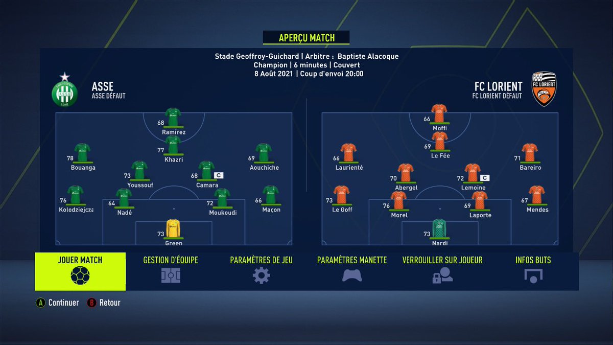 Les_CdVerts's tweet photo. 🔙 Les Verts 💚 entamaient la @Ligue1UberEats par la réception du @FCLorient 🐟 en ouverture de la 1️⃣ère journée.
🆚 #ASSEFCL 1️⃣-1️⃣
⚽️ Vincent #LeGoff 52e
⚽️ Wahbi #Khazri 77e (PÉN)
@EA_FIFA_France #ReplayOfSeason #ManetteEnMain 🎮 #CdV https://t.co/5WRSnjHHQ1