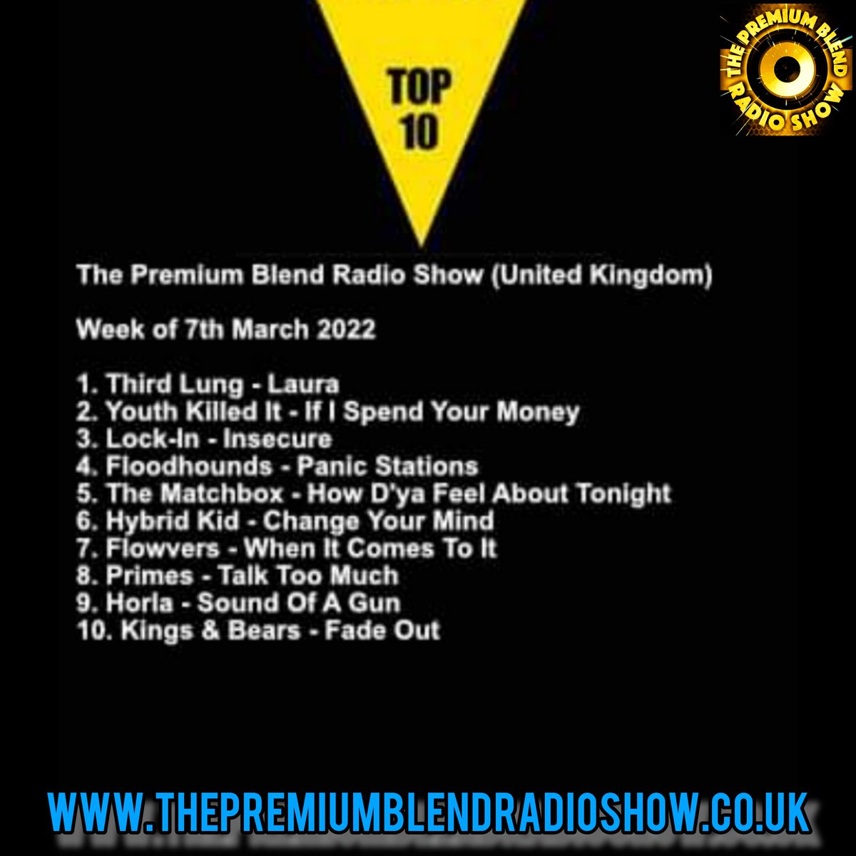 This Week's Top 10 Tunes of The Week

1 <a href="/ThirdLungUK/">THIRD LUNG</a> 
2 <a href="/YOUTHKILLEDIT/">Youth Killed It</a> 
3 <a href="/Lockin_Band/">LOCK-IN</a> 
4 <a href="/FloodHounds/">FloodHounds</a> 
5 <a href="/TheMatchboxBand/">The Matchbox</a> 
6 <a href="/hybridkiduk/">Hybrid Kid</a> 
7 <a href="/FLOWVERSS/">FLOWVERS</a> 
8 <a href="/Primes_Official/">Prime Token</a> 
9 <a href="/WEAREHORLA/">| 𝗛 𝗢 𝗥 𝗟 𝗔 |</a> 
10 <a href="/kings_bears/">👑 Kings & Bears 🐻</a> 

open.spotify.com/episode/2pime6…

Thepremiumblendradioshow.co.uk

#Top10 #Indie #NewMusic