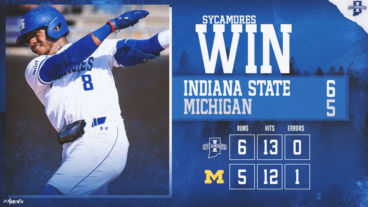 IndStBaseball's tweet image. #SycamoresWin

@ConnorFenlong gets the game-ending strikeout, while @rvndal28  drives in three as Indiana State tops Michigan on the final day of the LeClair Classic

#MarchOn