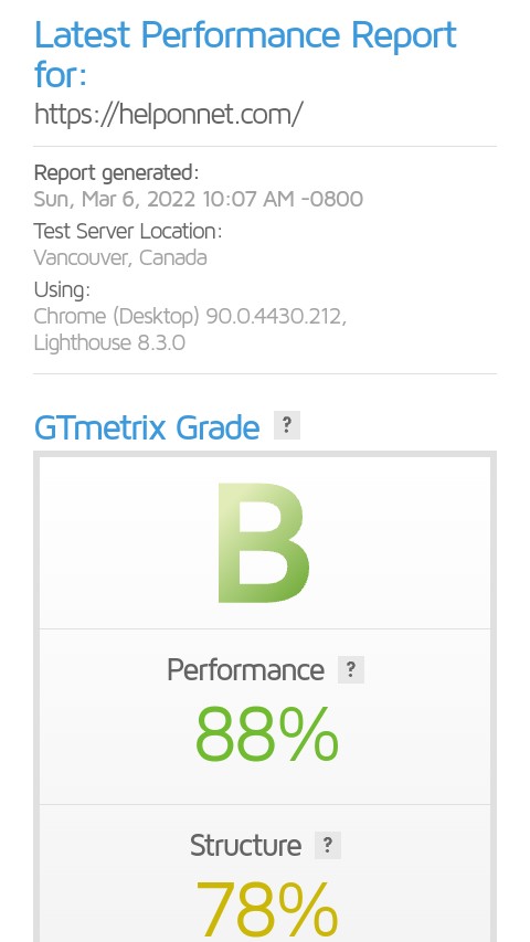 HelpOnNetDotCom's tweet image. GTmetrix score of our host domain HelpOnNet.com