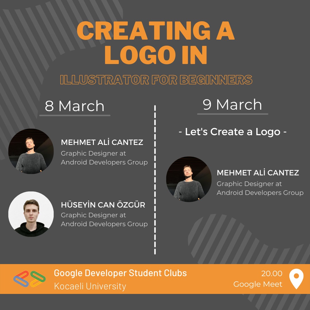 dsckou's tweet photo. GDSC Kocaeli olarak "Creating a Logo in Illustrator for Beginners" etkinliği ilekarşınızdayız 🎉İki gün boyunca gerçekleşecek olan etkinliğimizde Adobe Illustrator dünyasına harika bir giriş yapacağız🚀 
#illustrator #google #googledevelopers #developerstudentclubs #technology https://t.co/zmOxXgjSp6
