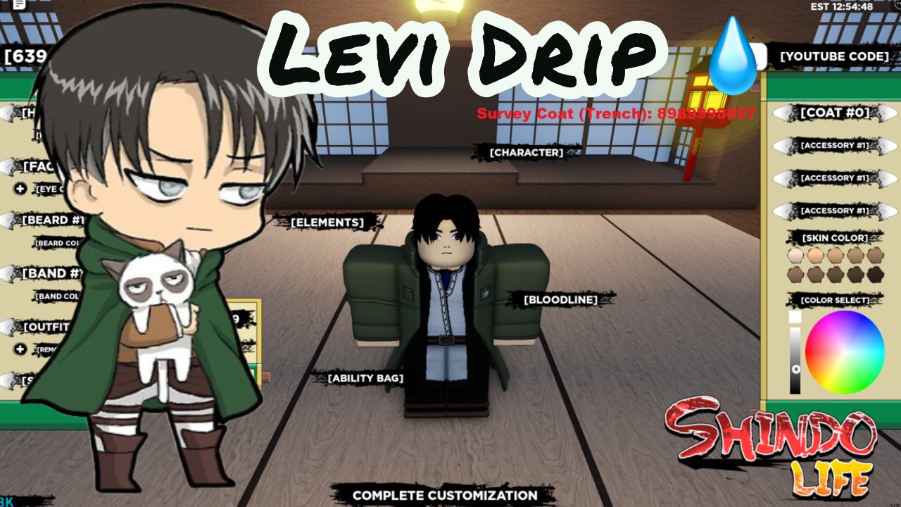 Whoosh『𝕿𝖍𝖊 𝕯𝖗𝖎𝖕𝖑𝖔𝖗𝖉』 on X: [Drip] *NEW* SHINDO LIFE LEVI AOT  OUTFIT SHOWCASE!