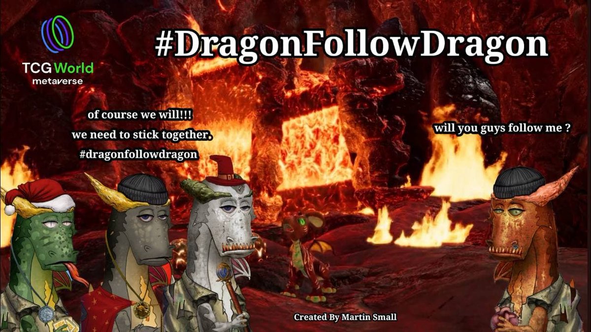 The #TCGWorld Sunday Funday #NFTGiveaway!! 

To get your hands on a #TCGDragonCC Dragon #NFT  you must do the following. 

⭐️❤️ this tweet 
⭐️Quote retweet using #DragonFollowDragon
⭐️Comment below with a picture of your dragon and use #DragonFollowDragon

Good luck! 🥳