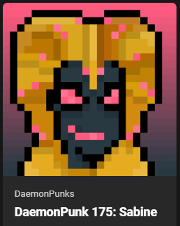 FelicitousBS's tweet photo. Won WL for this @BitDaemons #DaemonPunk at the event they just held in their discord! Love this means of distributing the punks; no refresh wars that allows those with the best signal/internet speeds to scoop them all!
Thanks for doing this Lucky and Arcane! https://t.co/NO6yIxVHOO