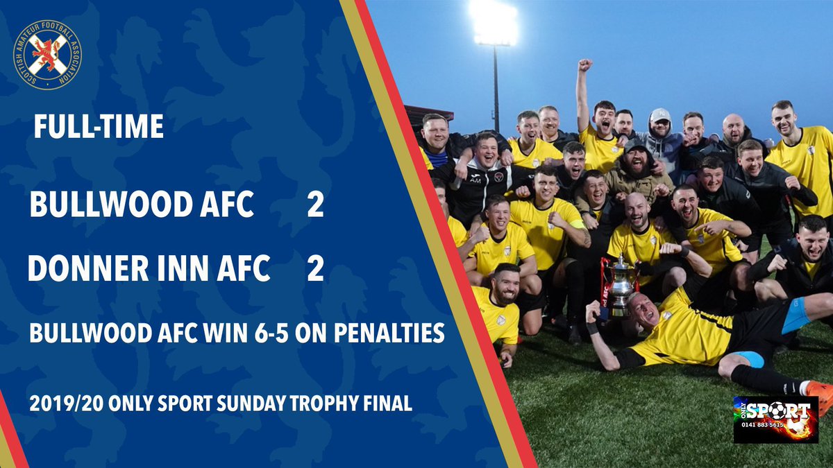 A club started with the ambition of winning a Scottish Cup. 

A group of players with the talent and the desire to achieve it at the first attempt.

Bullwood AFC Scottish Cup Champions.

Goals - <a href="/Stephen20771701/">Larky</a> 
              <a href="/Jiebhoy123/">Jie</a> 

MOTM - <a href="/joeridgee/">joe ridge</a>