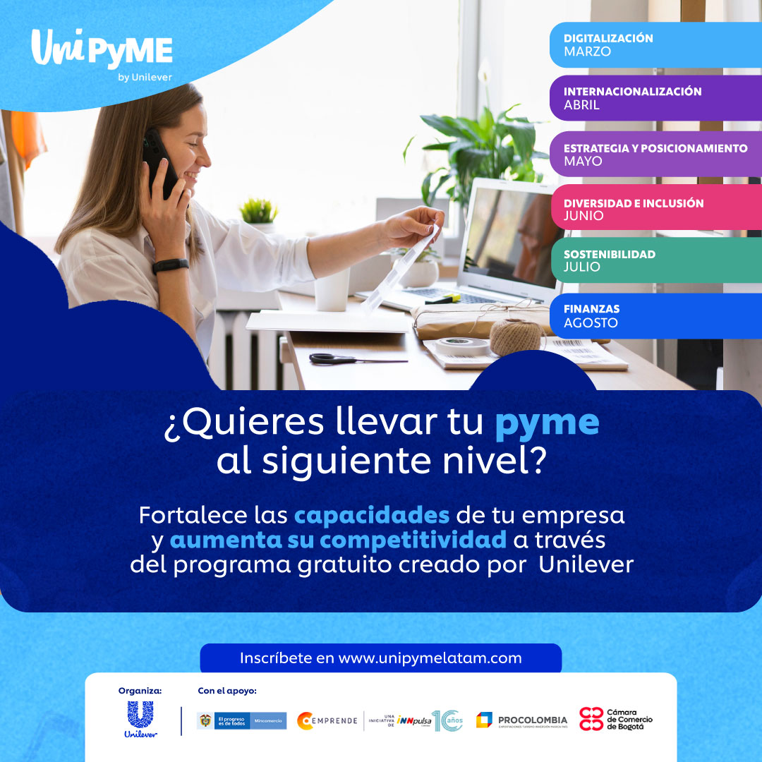 #Atención📢|Si tienes o haces parte de una #pyme de cualquier sector económico en #Colombia y quieres fortalecer las capacidades de tu #empresa y aumentar tu competitividad, el programa #UniPyme es para ti👉unipymelatam.com

<a href="/TalentoUnilever/">Unilever Colombia</a> @Col_Productiva <a href="/camaracomerbog/">Cámara de Comercio de Bogotá</a>