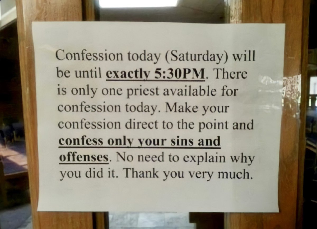 LloydLegalist's tweet photo. Keep it snappy, sinners. #Confession #Catholics https://t.co/dr5H1UizMt