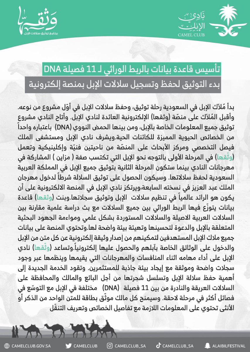 s7mey's tweet photo. أحد أهم أهداف #وثقها تأسيس قاعدة بيانات بالربط الوراثي لـ 11 فصيلة DNA ..
بدء التوثيق لحفظ وتسجيل سلالات الإبل بمنصة إلكترونية 

🔗 رابط المنصة 👇🏻
https://t.co/F4VzmBBJtG

#نادي_الإبل | #وثقها @CamelClub https://t.co/cMhEqY0PQD
