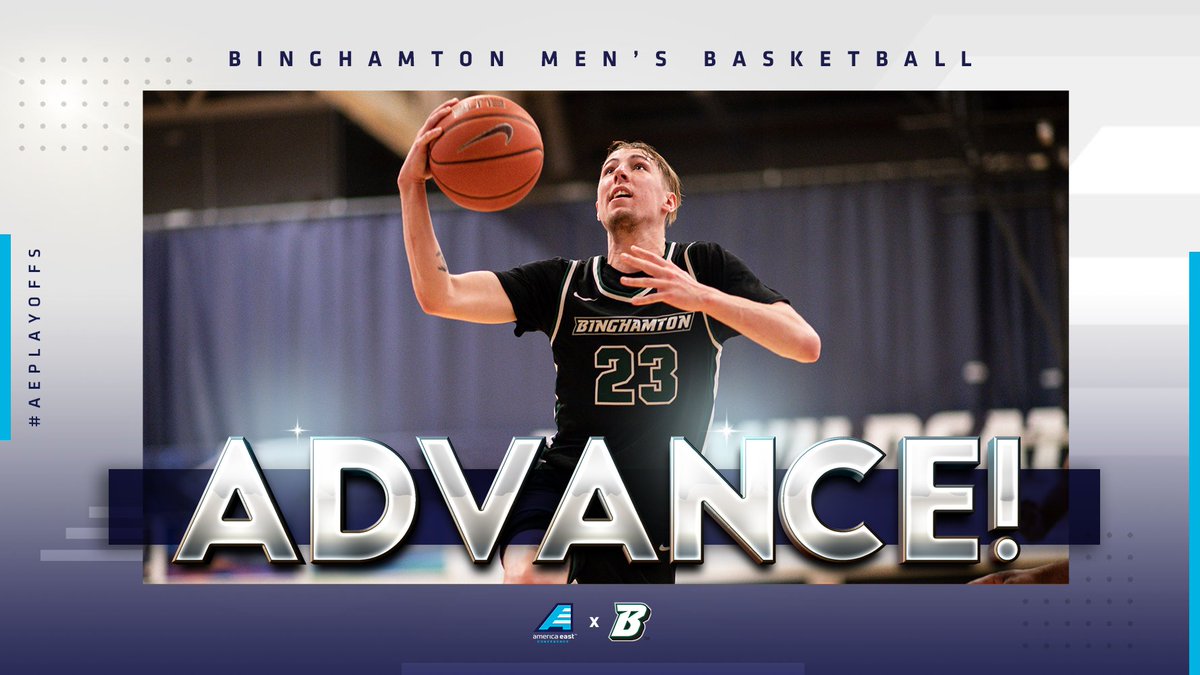 UPSET! No. 6 <a href="/BinghamtonMBB/">Binghamton MBB</a> jumps into the semifinals! #AEPlayoffs