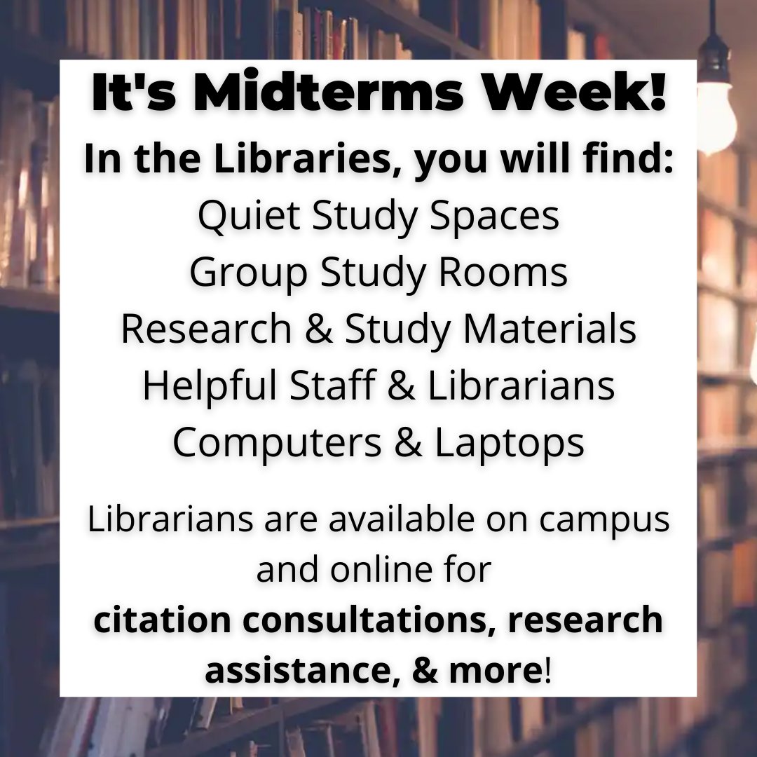 FelicianLibrary's tweet photo. Go to https://t.co/kcw2DhTXZh to reserve your study room for this week! You can reserve a room up to 1 week in advance. Spring 2022 Midterms week is March 7 - 12.
#midterms #midtermsweek #midtermexams #felicianlibraries #thefelicianway #felicianuniversity #librariesoftwitter https://t.co/hm3Sj7iQbK