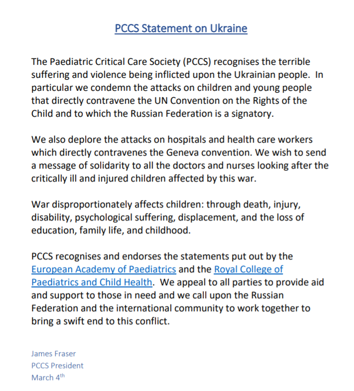 Paediatric Critical Care Society (@picsociety) on Twitter photo Statement from #PedsICU <a href="/PICSociety/">Paediatric Critical Care Society</a> President James Fraser on #Ukraine
pccsociety.uk/news/pccs-stat… Statement from #PedsICU <a href="/PICSociety/">Paediatric Critical Care Society</a> President James Fraser on #Ukraine
pccsociety.uk/news/pccs-stat…