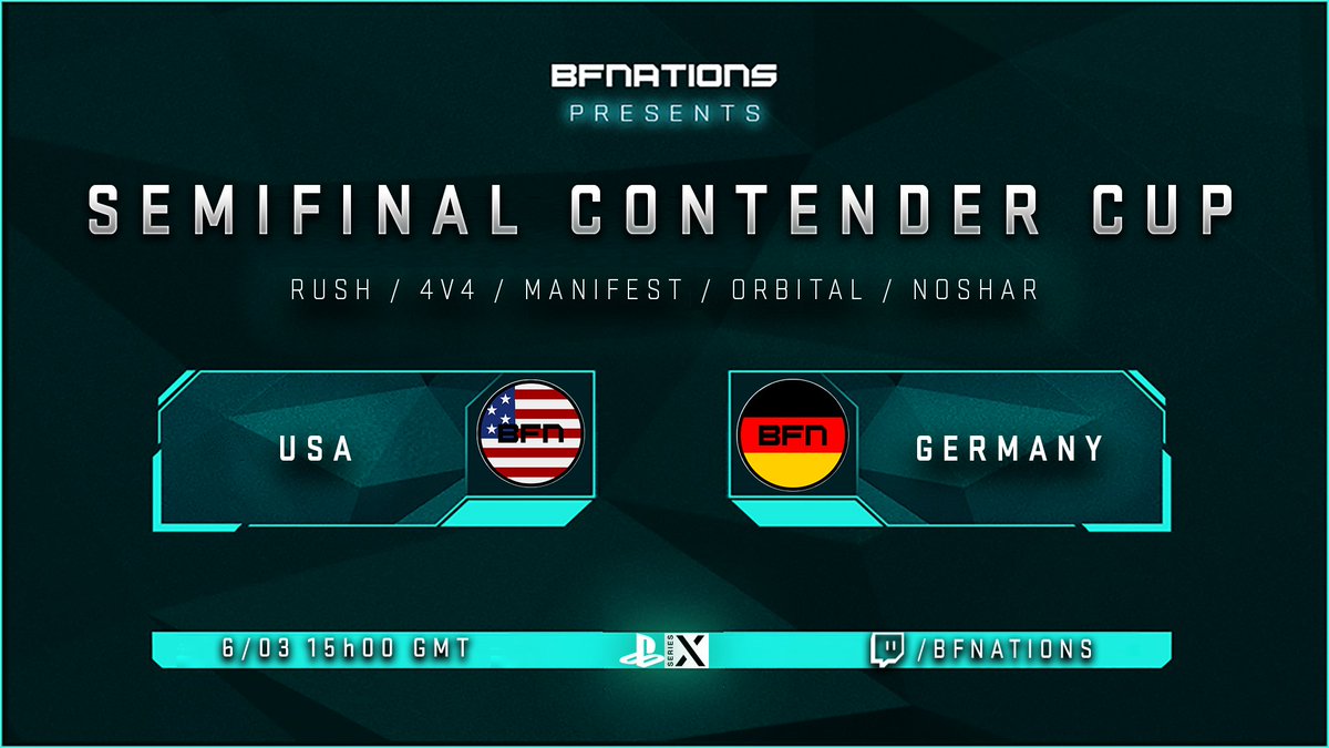 BfnationsLATAM's tweet photo. ¡ESTAMOS EN VIVO CON NUESTRO SEGUNDO PARTIDO DEL DÍA, ALEMANIA VS ESTADOS UNIDOS, SEMIFINAL CONTENDER CUP, BF2042! 

https://t.co/0bbqiwcwq1

#Battlefield #EA #DICE #BFN #BFNations 
#Battlefield2042 https://t.co/ujBi1Hl5nA