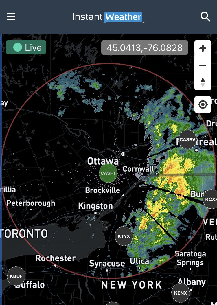 AdamSkinnerWX's tweet photo. Working on RF beam filtering for Canadian S-Band radar! This will be included with our upcoming IW Pro radar app. Hereβs the before & after shots. Bye bye laser show. π π #onstorm #casft https://t.co/iyqM47XAkj
