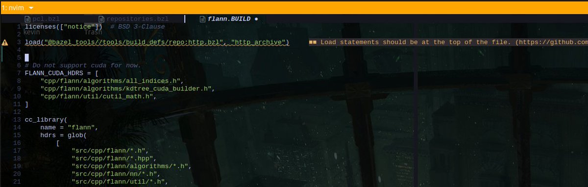 buildifier linter diagnostics just landed in null-ls! Now you can see warnings and errors as you type in bazel BUILD / .bzl files