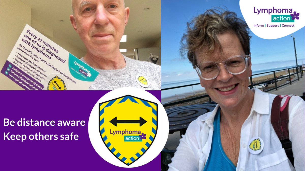 LymphomaAction's tweet photo. As #COVID19 restrictions ease, we know some people affected by #lymphoma are concerned about staying safe. The #DistanceAware symbol shows others you need space - order your badges here: https://t.co/SbuWvhWN2H
We encourage everyone to #BeDistanceAware and help keep others safe💜 https://t.co/JNq8KAZLm4