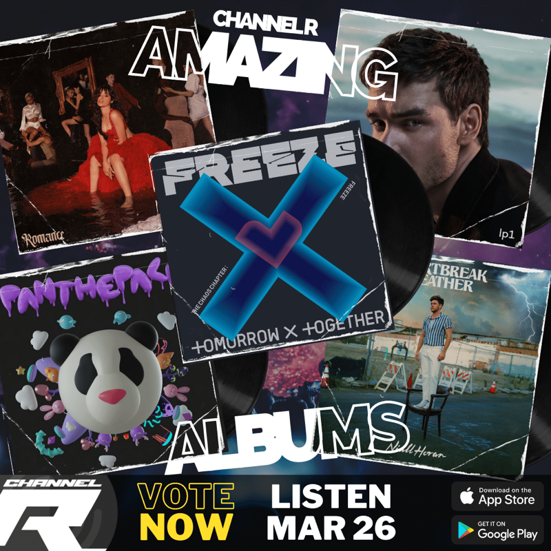 channelrradio's tweet photo. 💿Congratulations to our #ChannelRAmazingAlbums nominees for March:

#CamilaCabello - Romance
#TXT - Freeze
#LiamPayne - LP1
#Panthepack - The Pack
#NiallHoran - Heartbreak Weather 

The winning album plays March 26 on the Amazing Albums show! Vote now👇on our website.