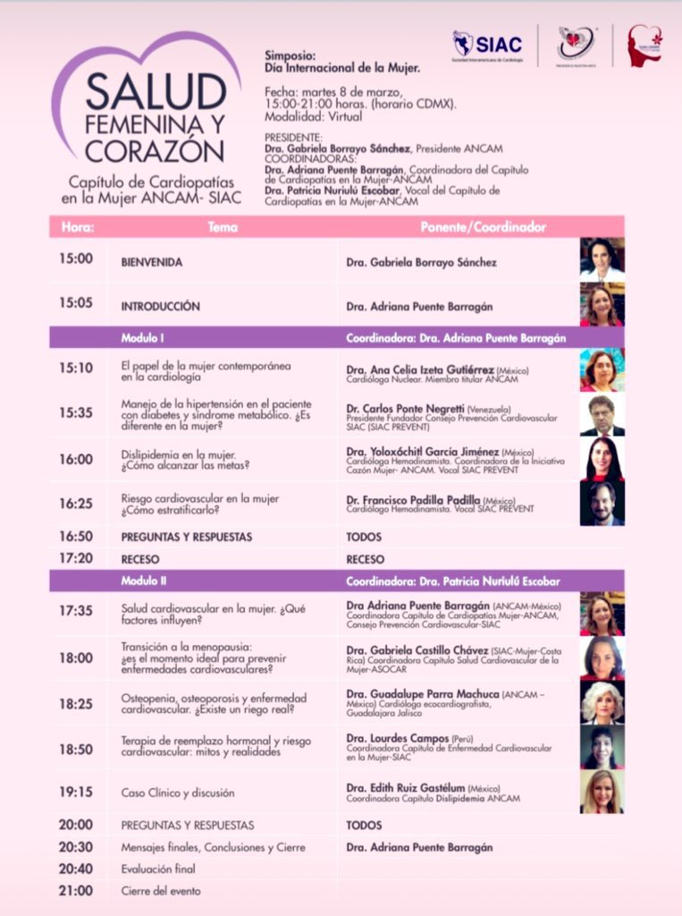 💜#Educación médica continua

La #ANCAM México y capítulo de cardiopatías en la  #mujer te invita al simposio sin costo y con valor curricular.

💜”Salud femenina y corazón”

#8M #DiaDeLasMujeres #8M2022

Registraste en bit.ly/3htQnYL