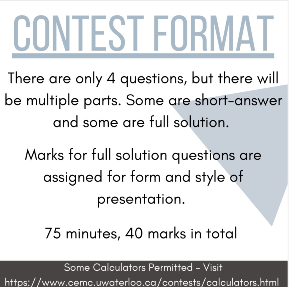 fmm_mathletes's tweet photo. Hey McGivney!

The Mathlete Team brings you the Fryer (grade 9), Galois (grade 10), and Hypatia (grade 11) UoWaterloo Math Contests!

Deadline: March 21st (Note: March break is from the 12th to the 20th, so try bringing the registration fee before the 11th.)
✖️➕➖➗
@FMMtweets https://t.co/0P4jUOfXKG
