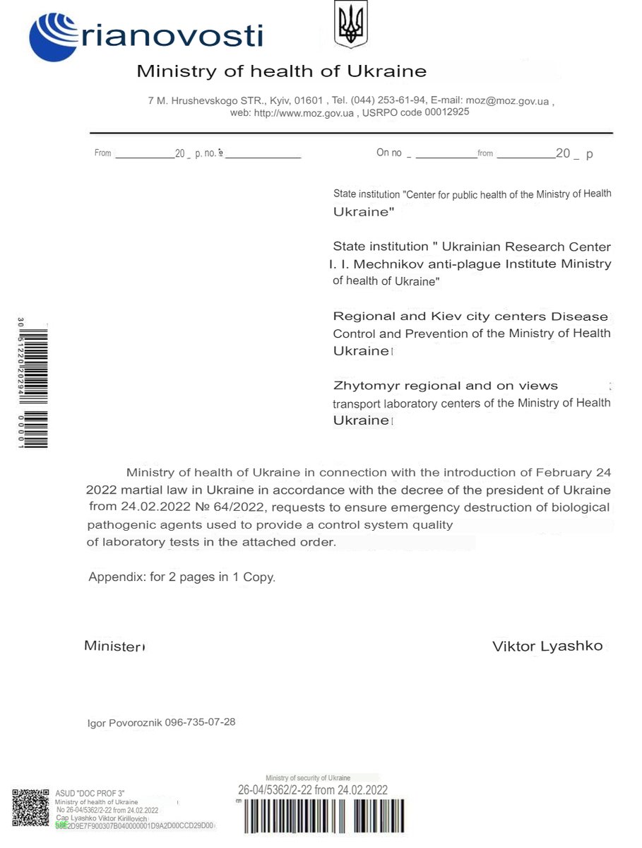 HugoWeaving1984's tweet photo. Here are those docs translated to English..
#Ukraine #Russia #USA #bioweapons 
See Replies for all docs. https://t.co/aPOOZmvur7
