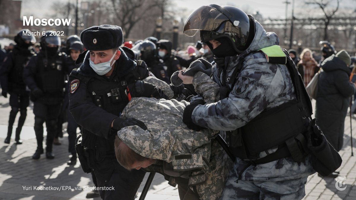 Police reported more than 3,000 arrests across Russia on Sunday — the highest nationwide total officially reported in any single day of protest in recent memory — as thousands of Russians joined antiwar rallies in at least 49 different cities. nyti.ms/35sKzwg