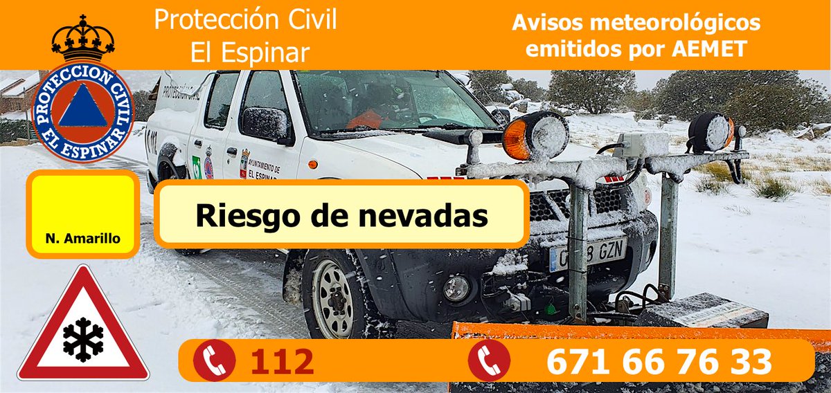 112: AEMET INFORMA: AVISO POR NIVEL AMARILLO POR NEVADAS PARA EL DIA 7 EN EL SISTEMA CENTRAL DE SEGOVIA. +INFO AEMET
