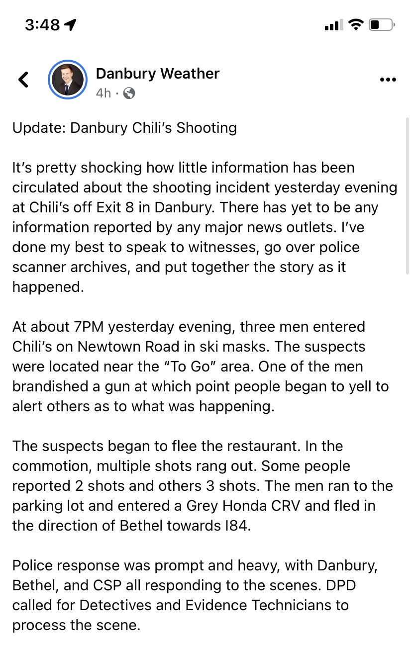 Danbury Weather on Twitter "Update on the Chili’s Shooting The police