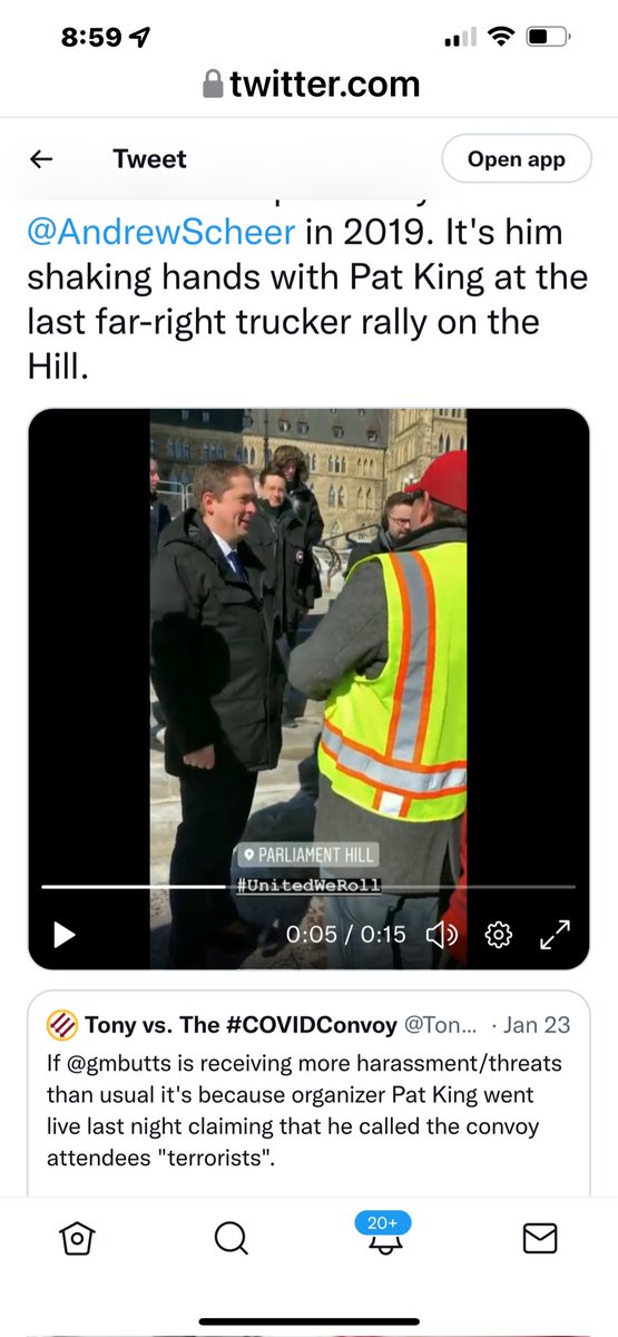 Here’s Andrew Scheer shaking hands with Pat King. Ya, the same Pat King who’s behind bars right now. <a href="/PierrePoilievre/">Pierre Poilievre</a> isn't that you right behind Andrew Scheer….the great statesman?  Do know how sickening it is to see this?