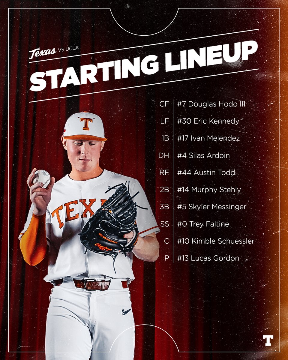 TexasBaseball's tweet photo. Sunday afternoon lineup! 

https://t.co/6hoBNsLOs3

#HookEm https://t.co/MJmKtAn9jN
