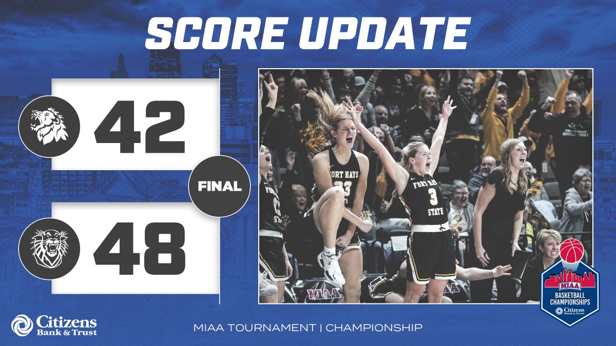 TheMIAA's tweet image. 𝗧𝗜𝗚𝗘𝗥𝗦 𝗪𝗜𝗡!!!!!! 

No.2⃣ @FHSUWBB defeats No.1⃣ @MssuWbb 48-42 in the 2022 MIAA Basketball Women's Championship🏀🏆

#MIAAMadness | #BringYourAGame