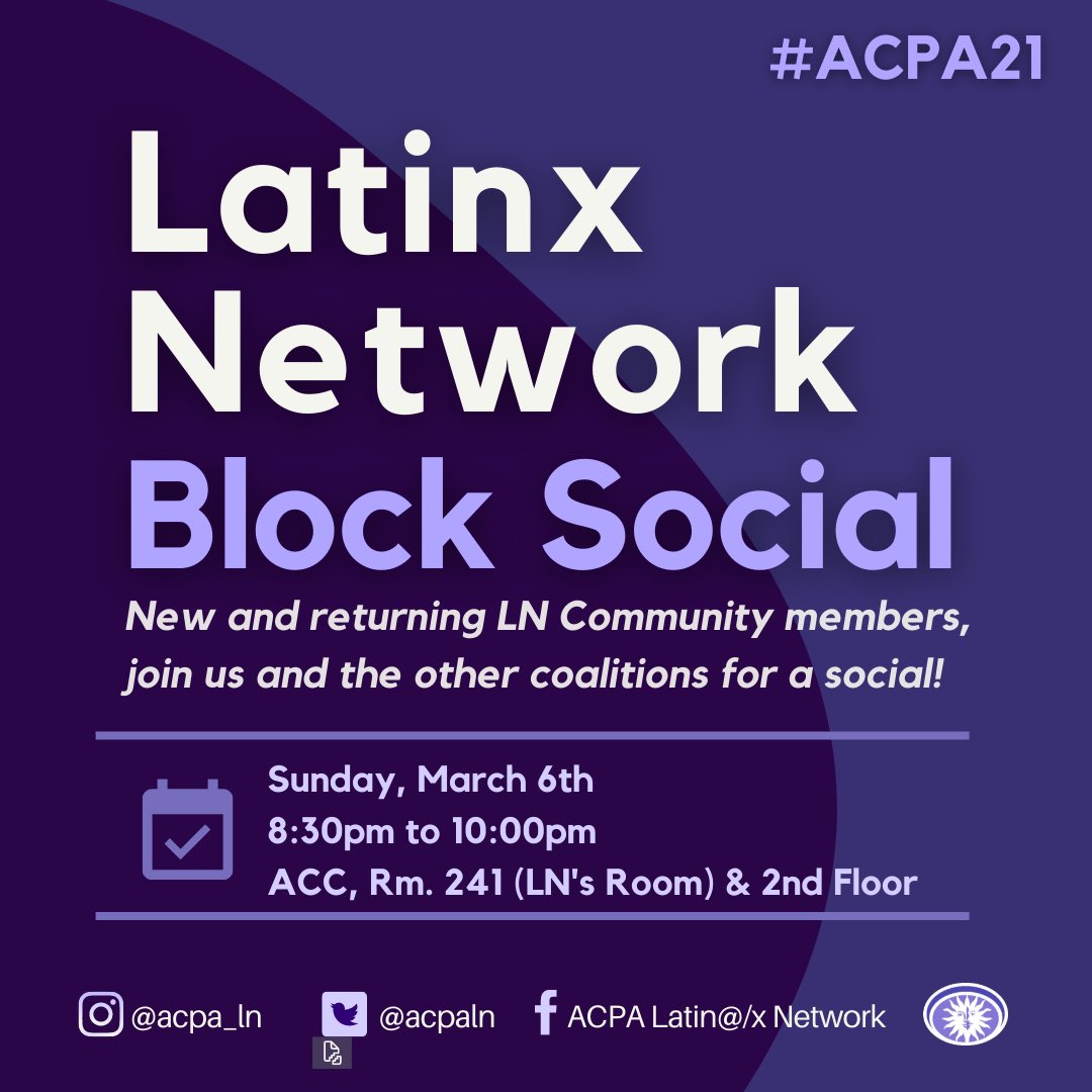 ACPALN's tweet photo. Join us tonight after the Opening Session for CultureFest & Block Social. CultureFest at 7:30pm and Block Social at 8:30om! #ACPALN #ACPA22 #LatinxNetwork https://t.co/DpzEkG5Nzq