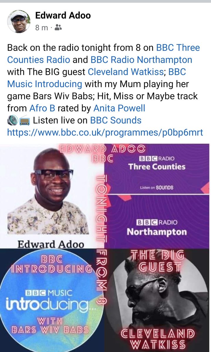 Looking forward to appearing on Edward Adoo tonight very soon.  #radio #bbc3c