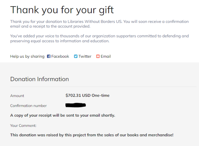 AnnetteFanzine's tweet photo. 🎵DONATION SENT🎵

Hello, everyone! After both preorders and leftover sales, we were able to donate a grand total of $702.31 towards Libraries Without Borders! We are so delighted over the enthusiastic support towards our girl, Annette! https://t.co/yYhHWr4lkG