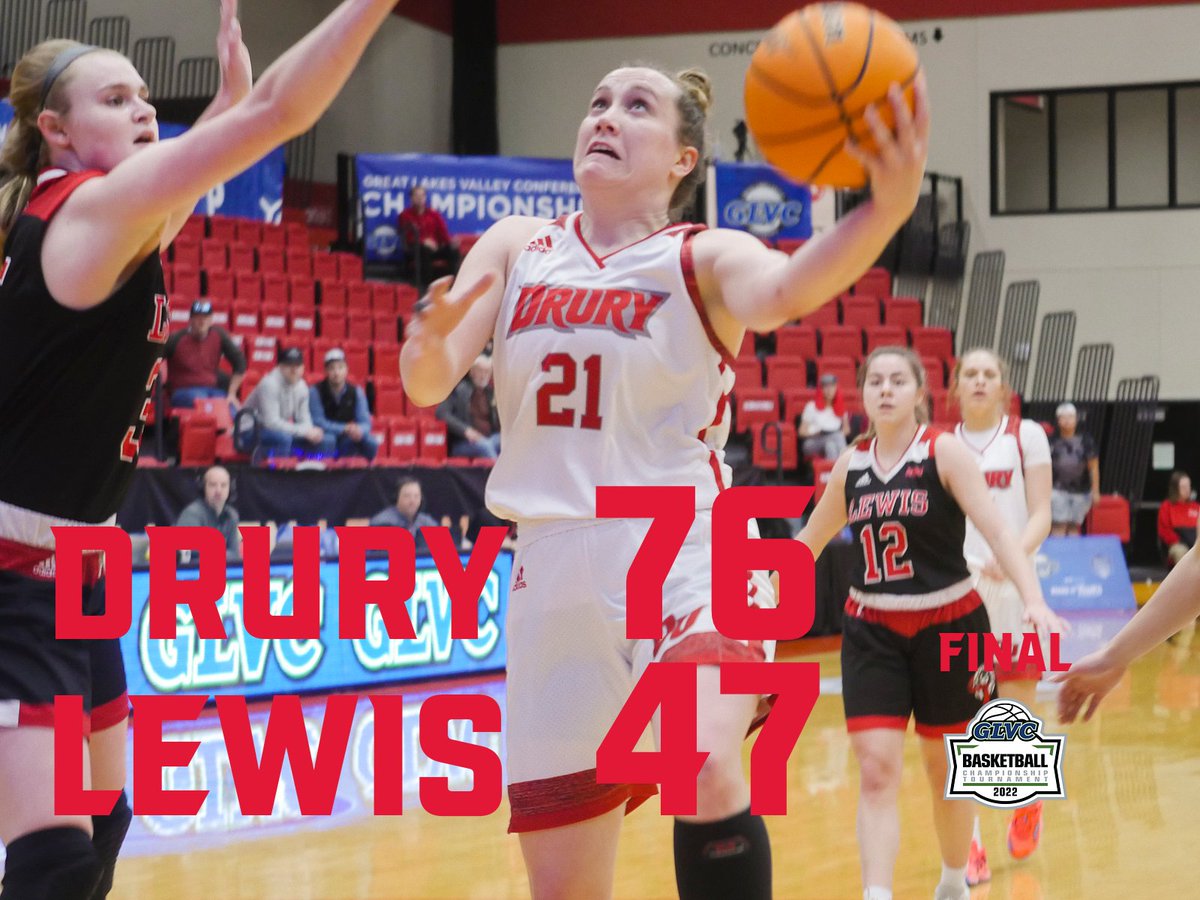 drurypanthers's tweet photo. SIX STRAIGHT!!! @DULadyPanthers win their 6th straight GLVC Championship with a 76-47 win over Lewis. Paige Robinson, MVP of the GLVC Tournament, leads DU with 17 pts https://t.co/LKfdps2Efy