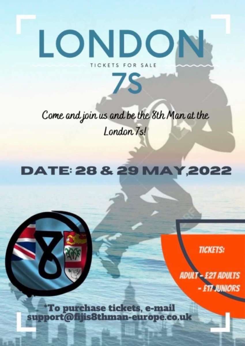 glitzlorraine's tweet photo. 535 London 7s tickets up for grabs. 52 tickets booked! Donโt be late!
Details in poster. E-mail your name, mobile number and ticket orders to support@fijis8thman-europe.co.uk
#8thman #supporters #london7s #fijirugbyfamily https://t.co/Ibl03aFc9p
