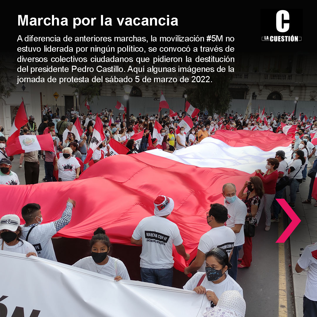 _lacuestion_'s tweet photo. A diferencia de anteriores movilizaciones, la #MarchaPorLaVacancia de @PedroCastilloTe no estuvo encabezada por ningún político, se convocó a través de colectivos ciudadanos. Aquí algunas imágenes de la jornada de protesta del #5M #Marcha5M (1/2)
@iplperu https://t.co/fOh2aslf9w