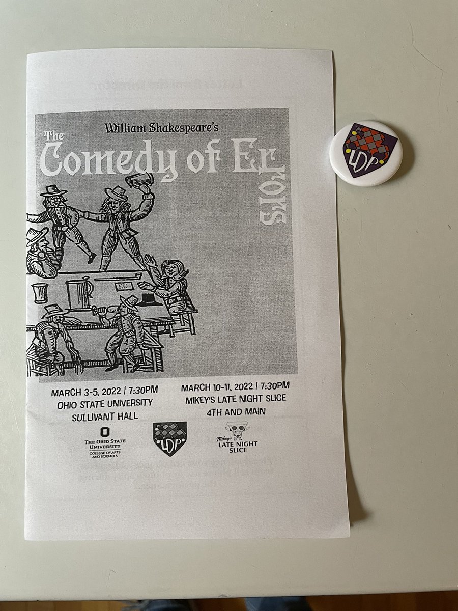 David G Horn (@davidghorn) on Twitter photo Souvenirs from last night’s production of “The Comedy of Errors” by Lord Denney’s Players. It’s a great time, features some very talented students, and the final shows will have pizza handy! <a href="/OSUEnglish/">Ohio State English</a> Souvenirs from last night’s production of “The Comedy of Errors” by Lord Denney’s Players. It’s a great time, features some very talented students, and the final shows will have pizza handy! <a href="/OSUEnglish/">Ohio State English</a>