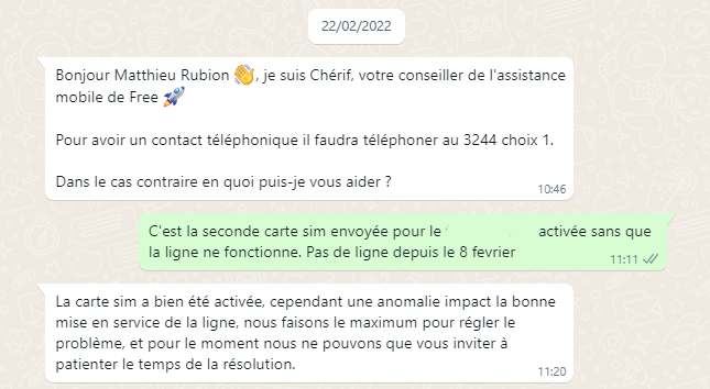 MatthieuRubion's tweet photo. @free   
Mon fils n'a plus de ligne téléphonique suite nouvelle SIM le 8 février et FREE nous invite à patienter ! Ca fait 1 mois que j'appelle le 3244, le WhatApps et même en boutique, mais incompétence complète de @freemobile pour rétablir notre ligne.. @Xavier75 au secours ! https://t.co/X7kzu7Jn2y